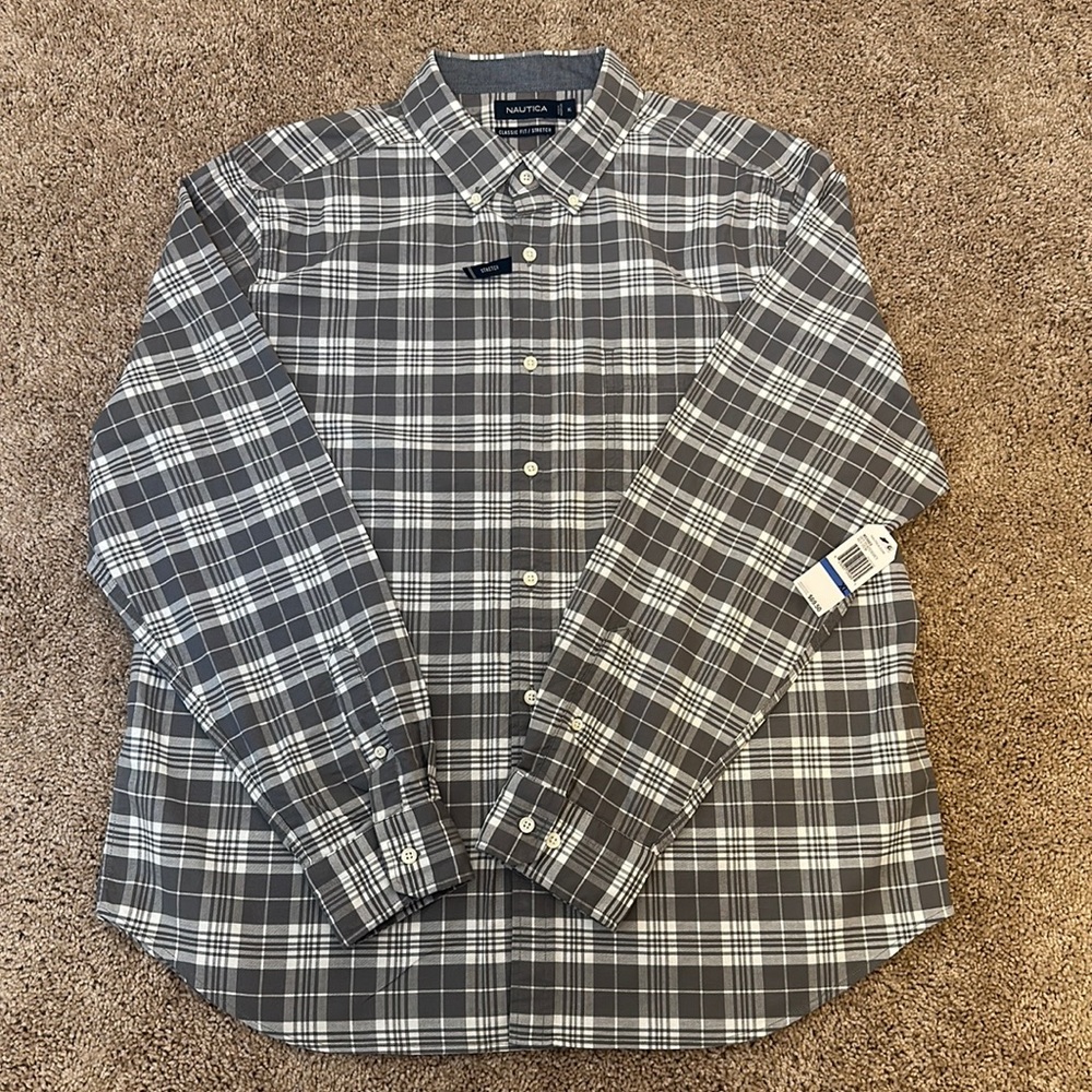 Nautica plaid gray Oxford shirt. New With Tags. Size Extra Large. Brand new.